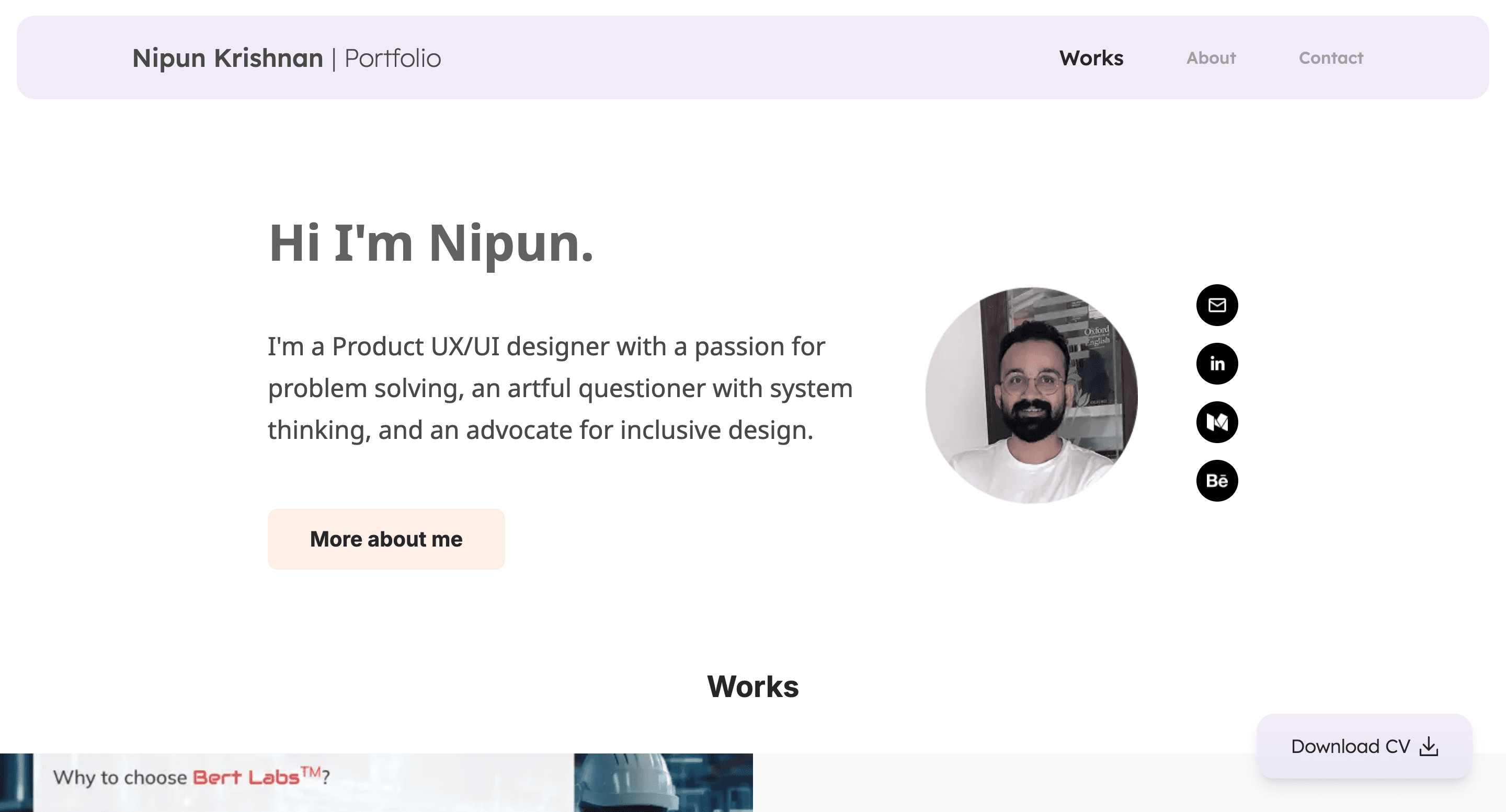 Nipun Krishnan Portfolio interface