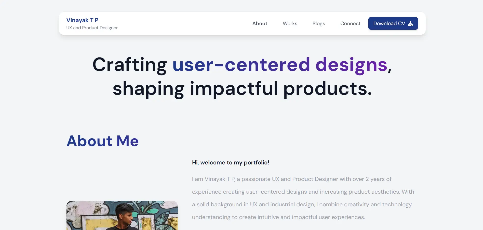 Vinayak TP Portfolio interface